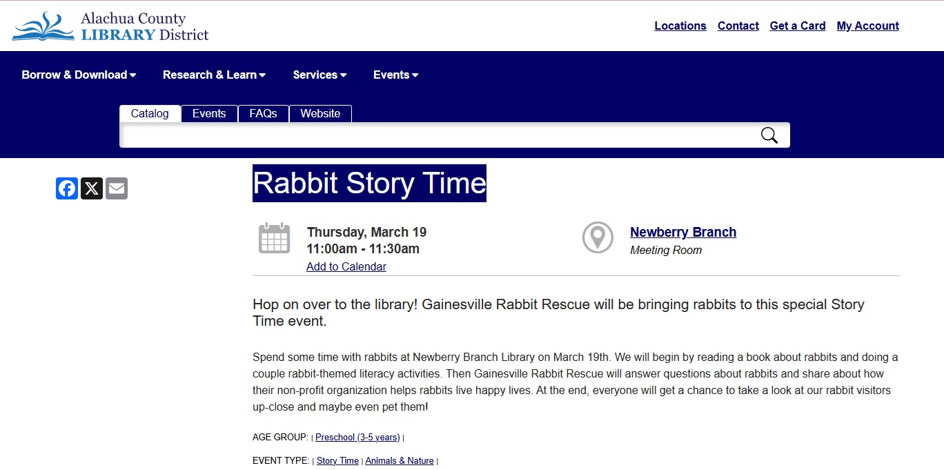 rabbit story time - Gainesville Rabbit Rescue